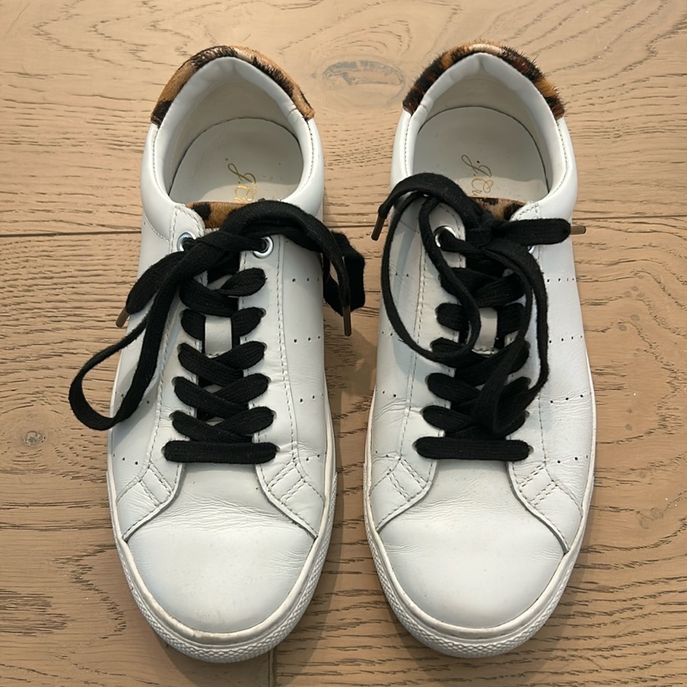 J. CREW White Black and Animal Print Leather Saturday Sneakers Size 7